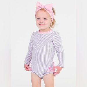 RuffleButts Lilac Seersucker One Piece Rash Guard